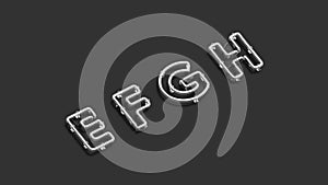 Neon E F G H letters, broken diode font mockup,