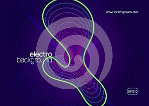 Neon edm flyer. Electro trance music. Techno dj party. Electroni