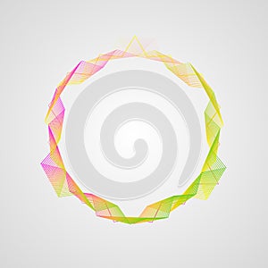 Neon effect. wavy bright gradient circle frame. Stylized Guilloche Element