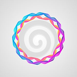 Neon effect. wavy bright gradient circle frame. Stylized Guilloche Element