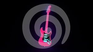 Neon electric guitar isolated, 3d-rendering