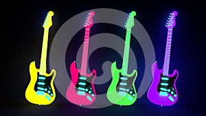 Neon electric guitars isolated, 3d-rendering