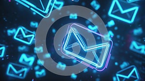 Neon email icons floating in digital space