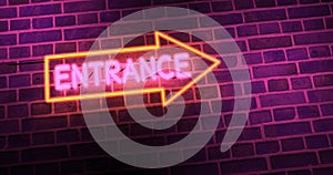 Neon entrance sign above illuminated doorway as welcome to business - 4k