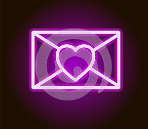 Neon envelope with loveletter. Valentines day icon. Vector illustration