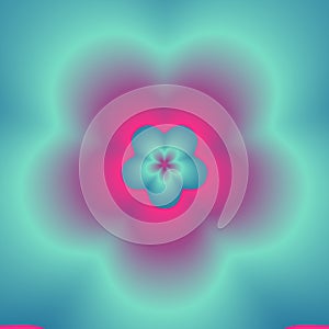 Neon explosion. Digital abstract image with a psychedelic flower design in neon blue, green, and pink.