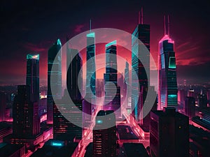Neon fantasy city of the future at night