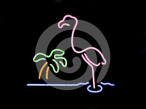 Neon Flamingo and Palm Tree