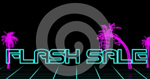 Neon Flash Sale text against retro tropical background