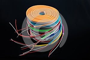 Neon flexible strip light. Flexible led tape neon flex in different colors on black background