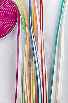 Neon flexible strip light. Flexible led tape neon flex in different colors on white background