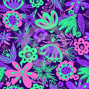 Neon floral seamless background