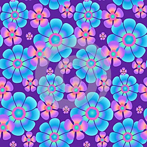 Neon Flower Vector Seamless Pattern