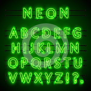 Neon font city. Neon green font eps. Lamp green font. Alphabet font. Vector illustration