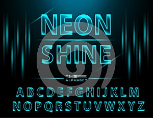 Neon font letters, glow alphabet with fluorescent light