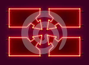 Neon frame arrow set collection. template design element.