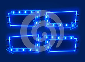Neon frame arrow set collection. template design element.