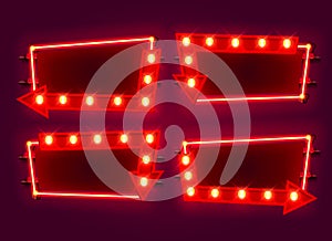Neon frame arrow set collection. template design element