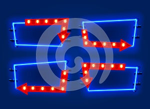 Neon frame arrow set collection. template design element