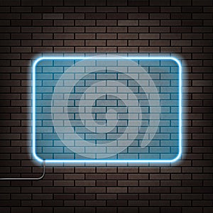 Neon frame on the brick wall.