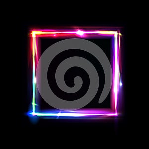 Neon frame with glow, sign and light background. Square. Night club signboard with empty space for logo or text. Vector