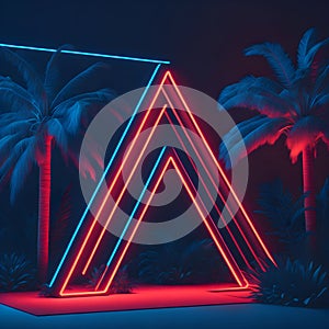 Neon Futuristic Modern Fresh Summer Night Club Mood Tropical Palm Plant Podium Stage Dance Party Lights Generative Ai Illustration