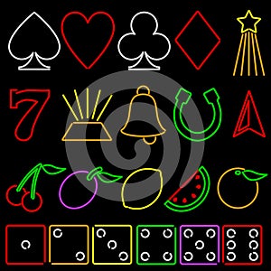 Neon gambling symbols