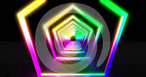 Neon geometric background with LED Fluorescent tunnel. Ultraviolet abstract blue, purple color. animation . 3D rendering