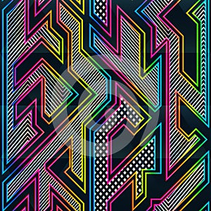 Neon geometric seamless pattern