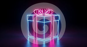 Neon gift box with ribbon present