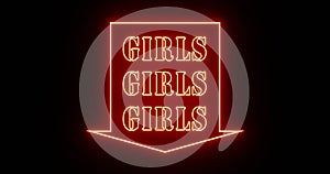 Neon girls sign as illuminated advertising for nightclub or massage - 4k