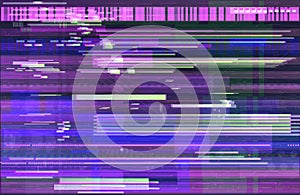 Neon glitch banner in cyberpunk style. Vector illustration with deep effect of interference, background, noise, glitch photo