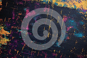 Neon glitch texture on abstract woven fabric canvas photo