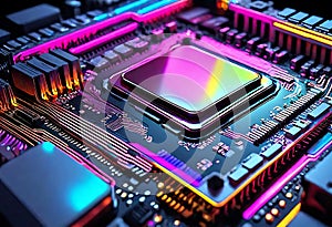 Neon Glow: Abstract Technology Motherboa