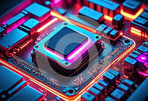 Neon Glow: Abstract Technology Motherboa