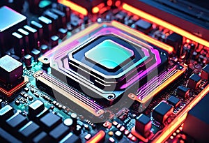 Neon Glow: Abstract Technology Motherboa