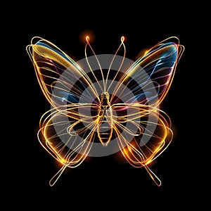 Neon glow butterfly. Illuminated 3d glittery beautiful luxury glowing colorful butterfly. Modern shiny insect pattern with