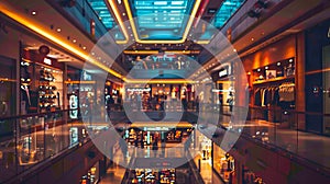 Neon Glow of an Empty Shopping Mall Interior