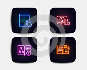Technical algorithm, Tablet pc and Online shopping icons. Engineering documentation sign. Vector