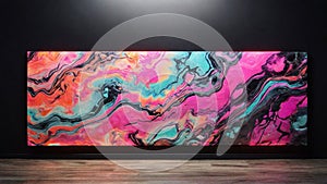 Neon Glow Mirage: A Spectacular Panoramic Banner Showcasing an Abstract Marbleized Stone Texture Enhanced with Neon Tones, Creatin
