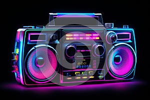 Neon Glow Retro Boombox