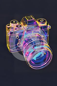 Neon Glow: Transparent Analog Camera in Isometric View