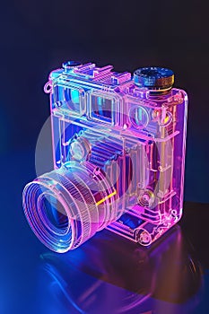 Neon Glow: Transparent Analog Camera in Isometric View