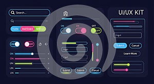 Neon Glow UI UX Kit Interface Elements