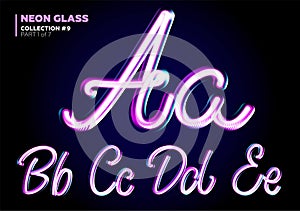 Neon Glowing 3D Typeset. Font Set of Glass Letters.