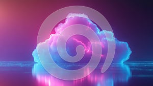 Neon glowing cloud symbolizing digital cloud computing technology