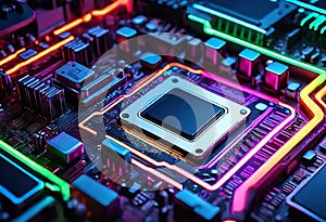 Neon Glowing CPU Motherboard