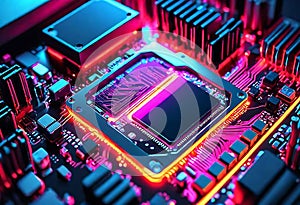 Neon Glowing CPU Motherboard