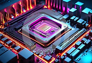 Neon Glowing CPU Motherboard