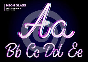 Neon Glowing 3D Typeset. Font Set of Glass Letters. photo